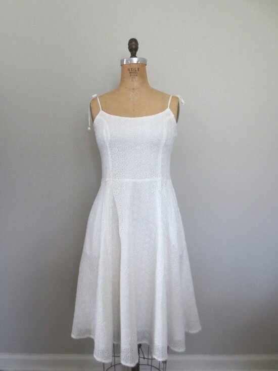Unique Vintage Dresses & Skirts - Unique Vintage Cottage Core White Fit & Flare Cotton Dress